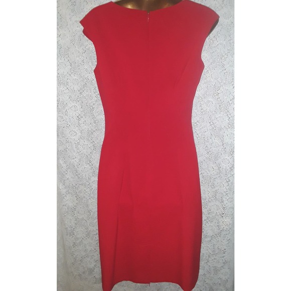 Calvin Klein Sz 4 Bright Red Side Cascade Ruffle Bodycon Dress - Picture 4 of 8